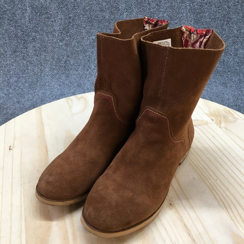 Botas de arrecife para mujer 8 montar media pantorrilla cuero marrón punta redonda tirar de cubano informales Foto 3 de 4