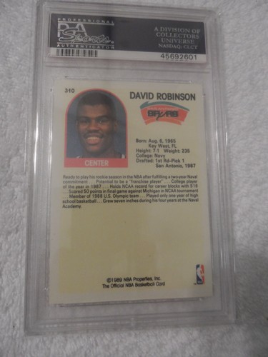 1989 NBA Hoops David Robinson #310 Rookie RC Spurs HOF PSA 10 GEM MT - Picture 2 of 2