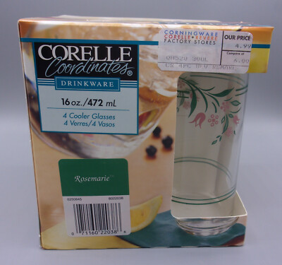 Set of 4 Corelle Coordinates ''Rosemarie'' 16 oz Cooler Glasses Drinkware- Pink