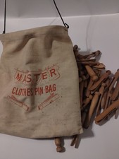 Vintage Master Clothes PIN Bag with 89 Wooden Clothes Pins