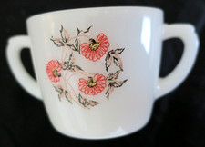 Fire King Fleurette Pink Flowers Milk Glass Made in USA Floral Sugar Bowl