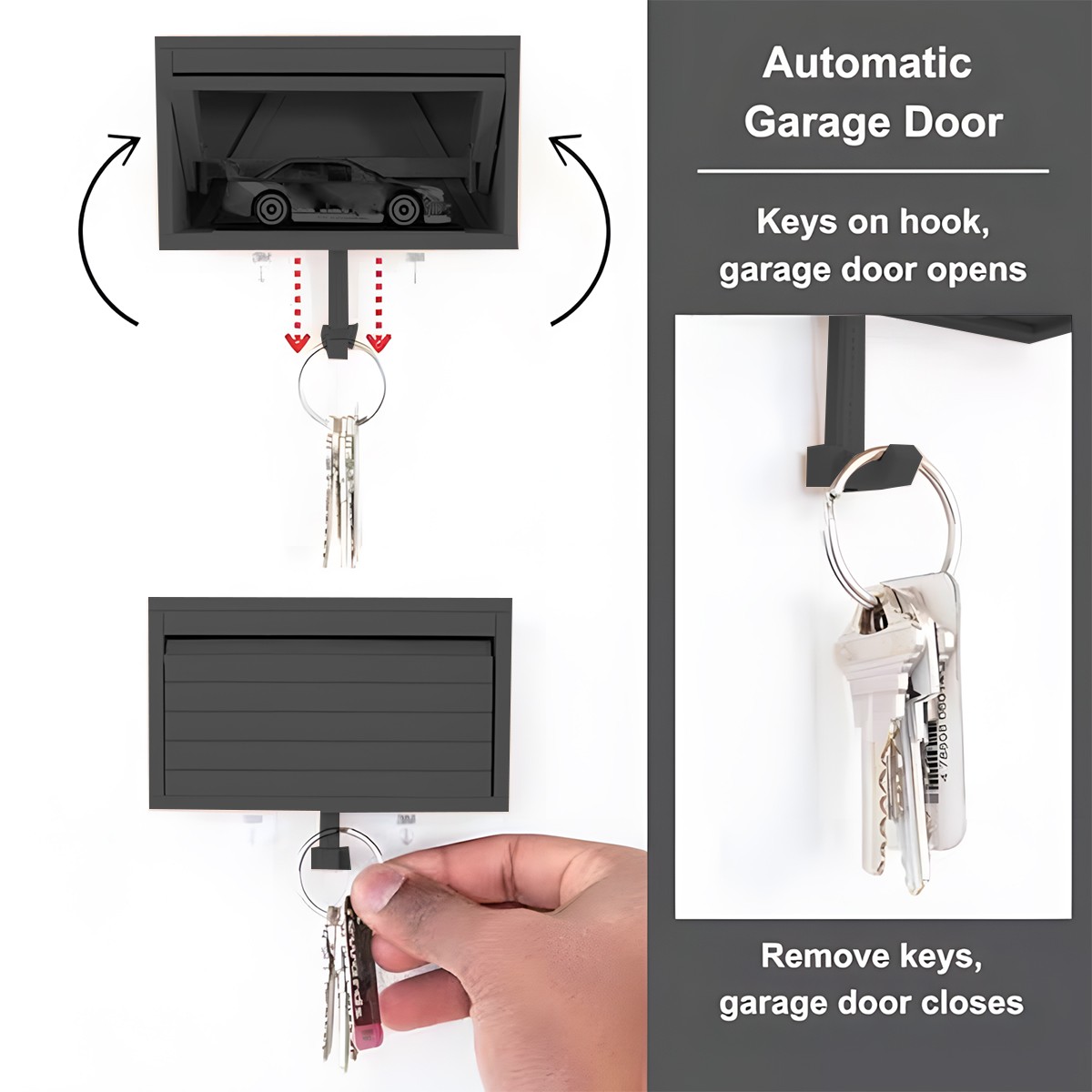 3D Car Garage Key Holder with Opening Door, Key Holder for Wall HOT (Black)