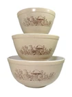 Vtg Pyrex Forest Fancies Mushroom Nesting Mixing Bowls 3pc. 401-403 Tan Speckled