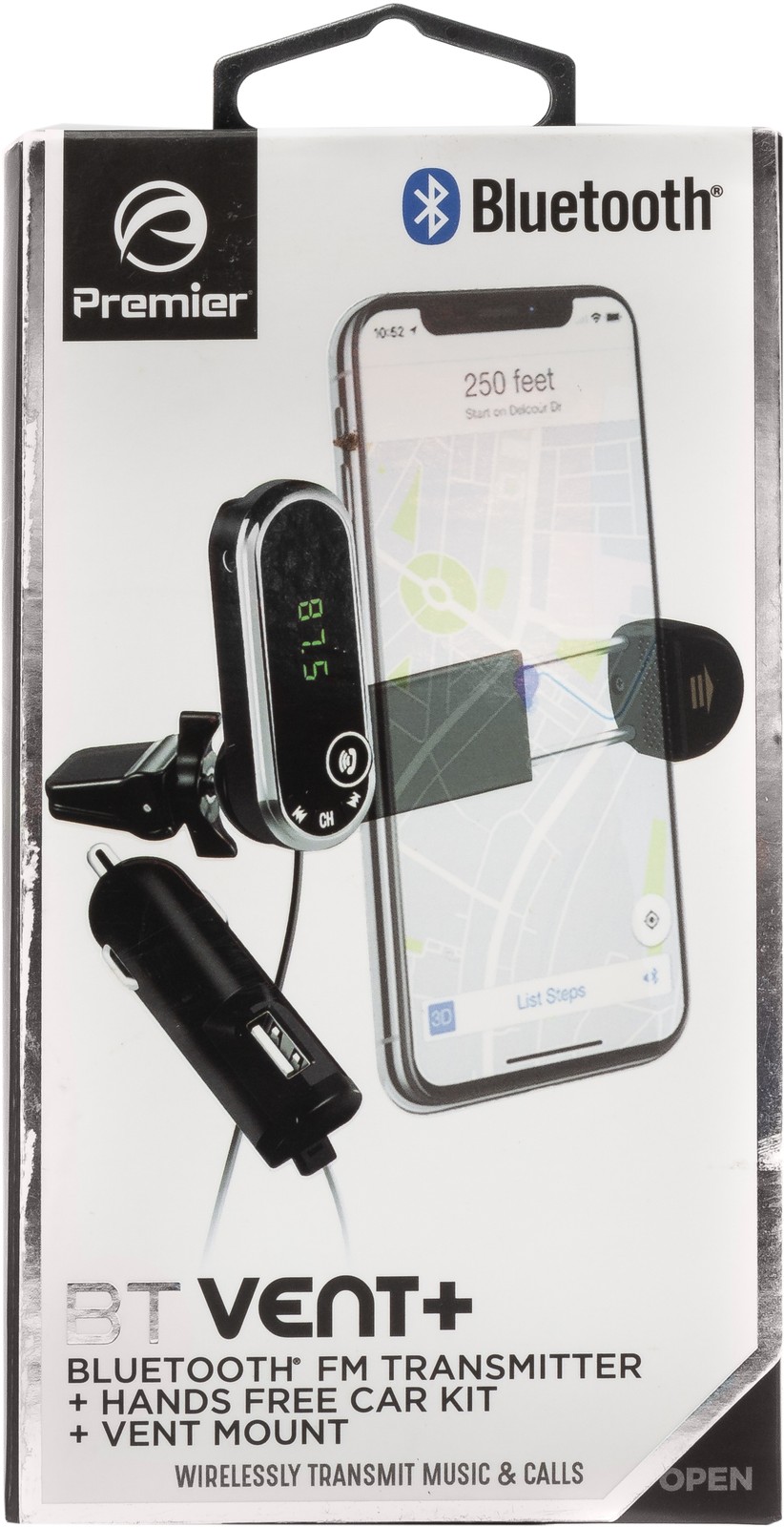 Premier BTVENT+ Bluetooth FM Transmitter Hands Free Car Kit Vent Mount Combo