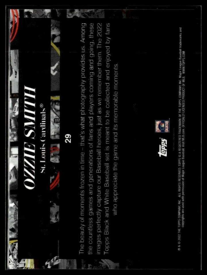 2022 Topps Black & White 29 Ozzie Smith St. Louis Cardinals - Image 2 of 2