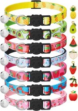 7 Pack Breakaway Cat Collars with Bells & Fruit Pendants,Safety Kitten Collar