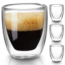 Gencywe Double Walled Espresso Cups Set Of 4 (50% Thicker), 3 Ounce Clear Coffee