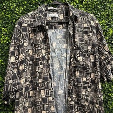 vintage Pierre Cardin geometric abstract woodblock-print short-sleeve shirt XL