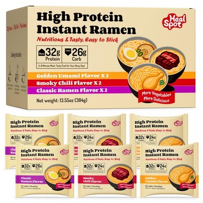 Healspot High Protein Instant Ramen Variety Pack, 6 Pack Non Fried Ramen Brot...