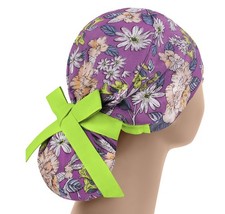 Scrub hats, nurse scrub cap, womens surgical hat, ponytail scrub cap flowers