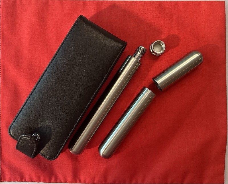 Travel Case Cigar & Flask Carrier Black Leather ~ 7 Inches