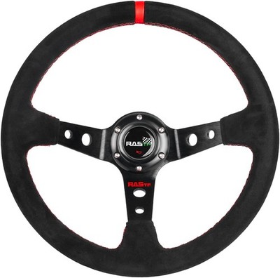 RASTP Universal Racing Steering Wheel Suede Deep Dish 13.58 /345mm 6 Red 