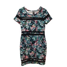 Belle & Sky Black Floral Bodycon Dress Large Sheer Cut-Outs Party Clubwear