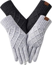2 Pairs Winter Gloves for Women Touch Screen Elastic Thermal Knit Lining Warm Gl