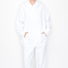 Heavyweight French Terry Hoodie White Unisex Large Made In Los Angeles