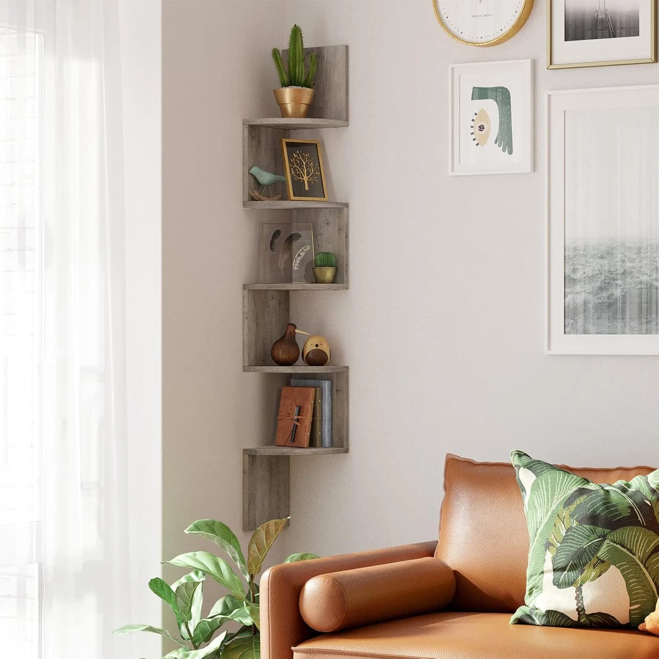 Libreria Angolare, Mensola Angolare Da Muro, Scaffale Da Parete a 5 Ripiani, 126 - Immagine 4 di 4