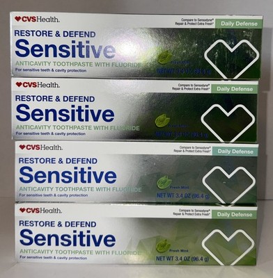 4 Boxes CVS Restore Defend Sensitive Toothpaste Fresh Mint 3.4oz Like Sensodyne