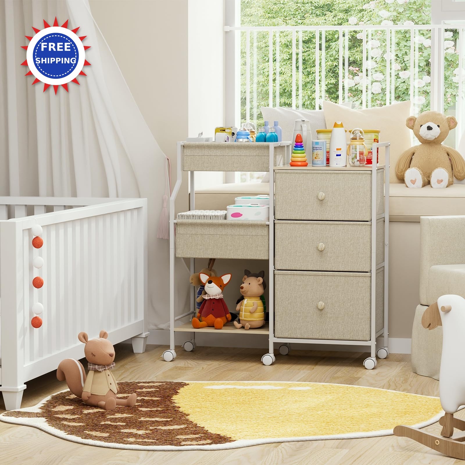 3 Tier Rolling Cart with Dividers and Drawers Modanais Baby Organizer Storage thumbnail 7