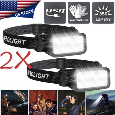 2COB LED Headlamp USB Rechargeable Headlight Torch Work Light Bar Head Band Lamp