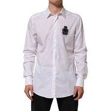 DOLCE & GABBANA Shirt White Cotton MARTINI DG Patch Dress 42/US16.5/XL 1050usd