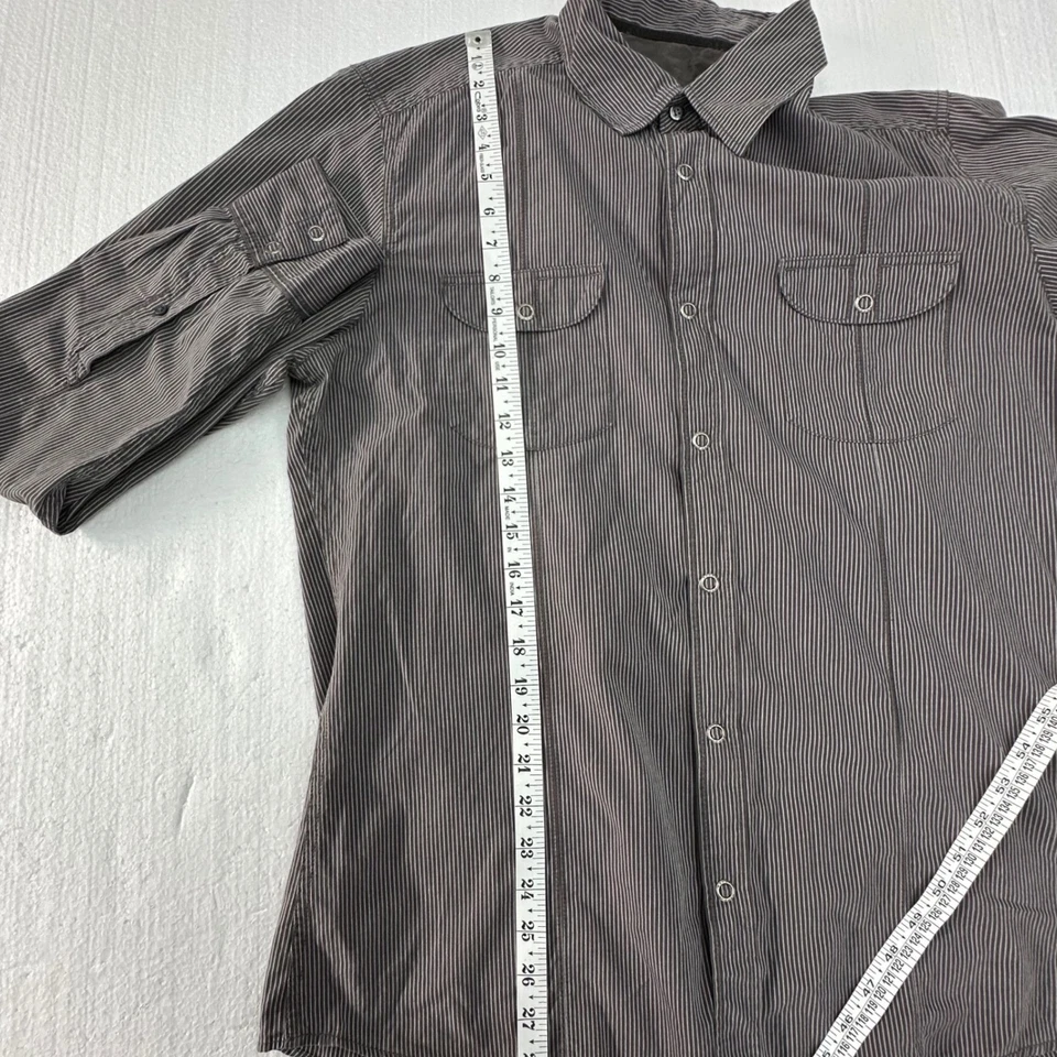 Esprit Mens Slim Fit Brown/Gray Striped Long Sleeve Snap Front Shirt Y2K - Image 3 of 4