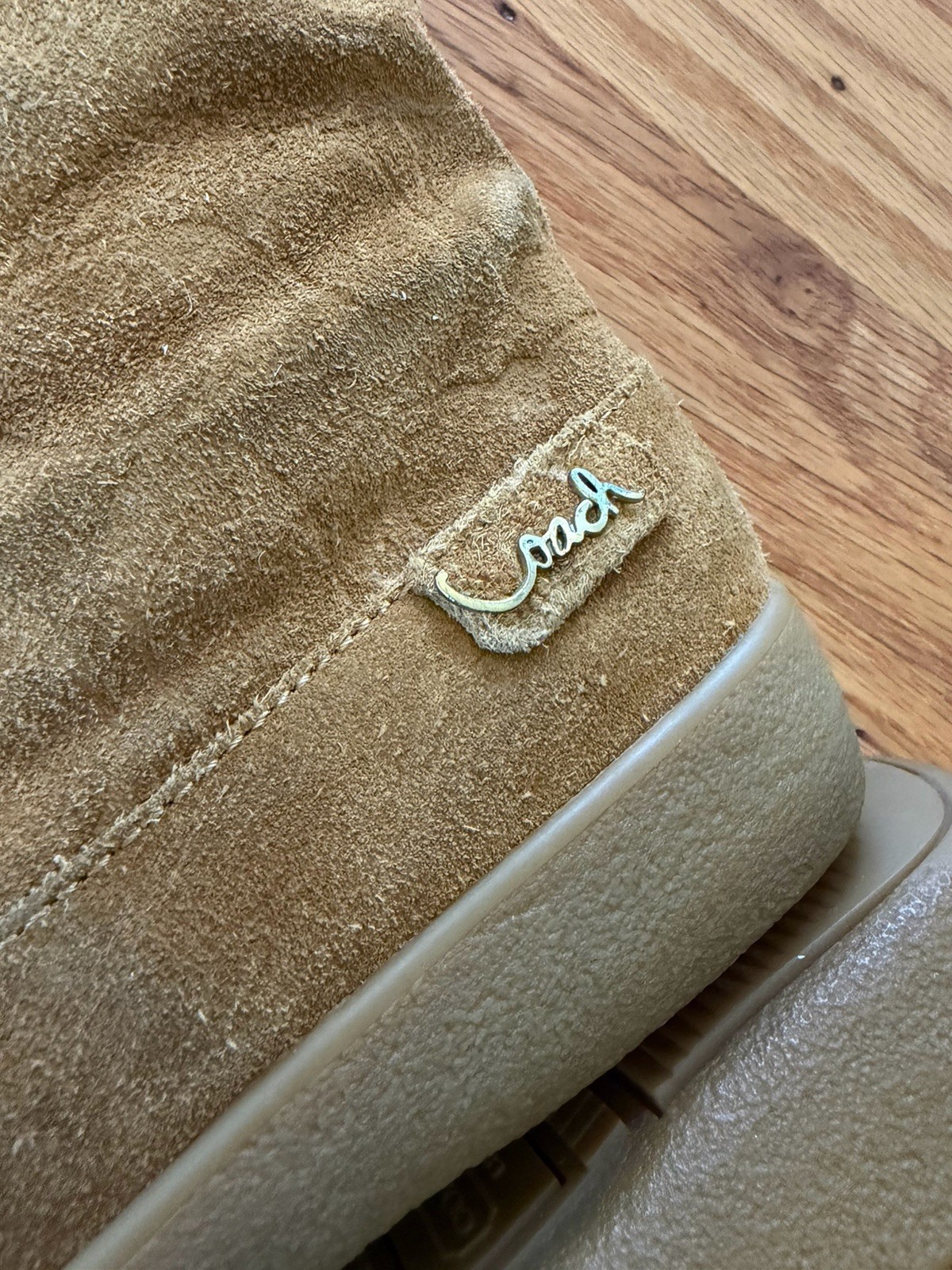 VTG Coach Boots Tan Shearling Logo Fold Over Winter Snow Womens Size 5B Rare image 6