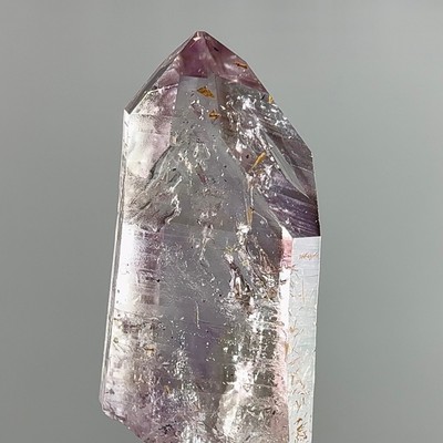 2 bewegliche Blasen! Seltener Schallplattenhalter Tabby Brandberg Amethyst Enhydro mit Prehnit