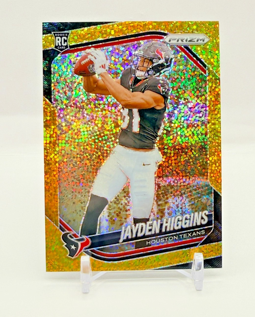 Jayden Higgins 2025 Panini Prizm NFL Gold Sparkle Rookie /24, Texans #376