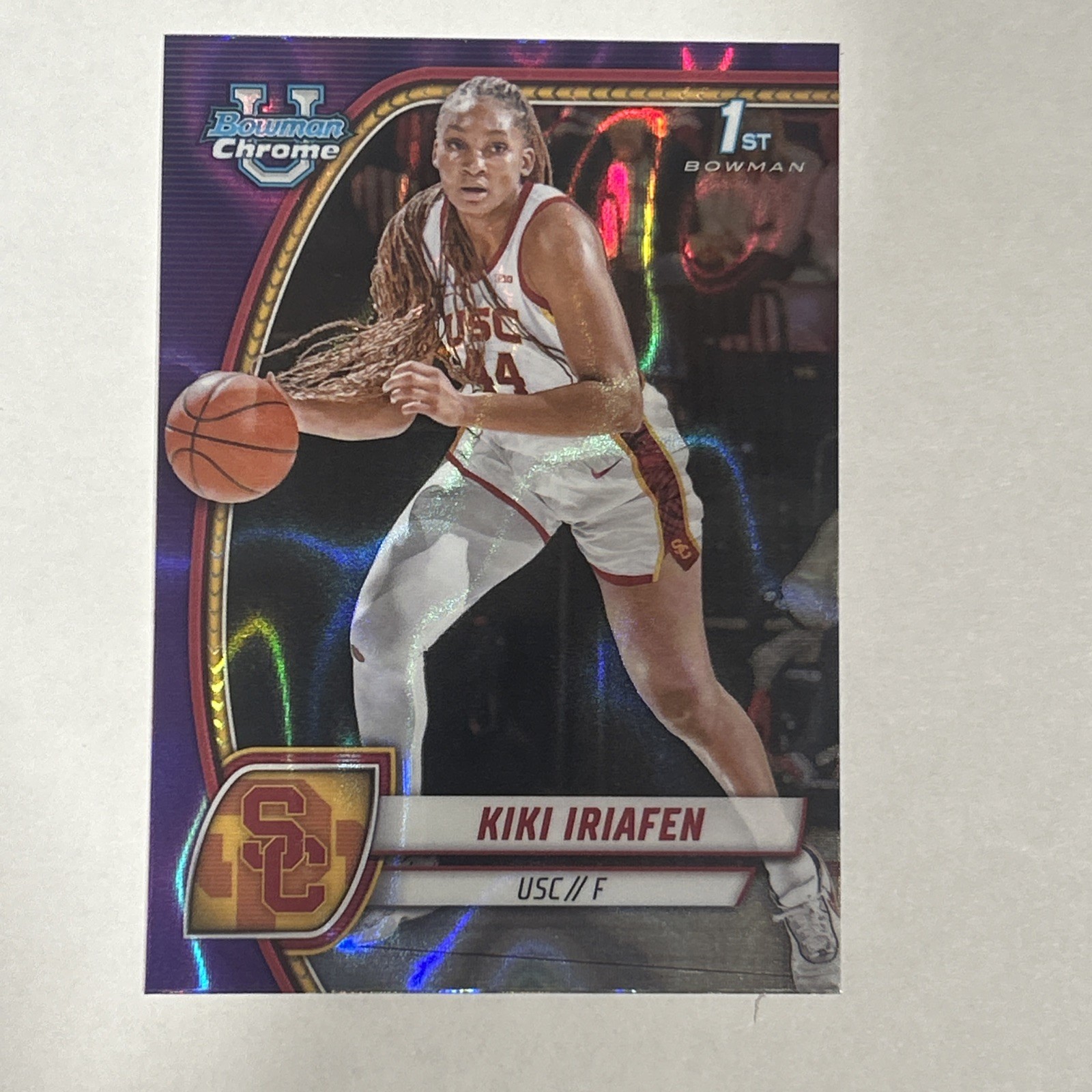 2024-25 Bowman University Chrome - Kiki Iriafen #47 Purple Lava Refractor (RC)