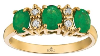 1.06CT DIAMOND & AAA EMERALD 14KT YELLOW GOLD OVAL THREE STONE ANNIVERSARY RING