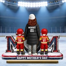 2D FLAT_Hockey Mom And Kids Together - Personalized 2-Layered Wooden