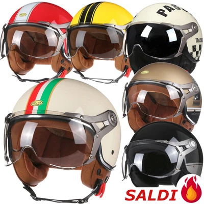 TT&COCASCOS Casco da moto - retrò, vintage, Italia, Vespa, scooter, 3/4 - approvato ECE