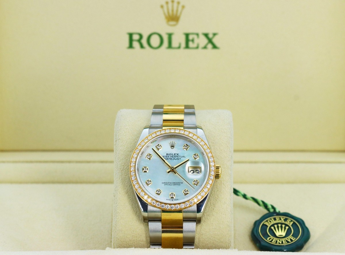 Rolex Datejust 36mm, MOP Dia Dial, Dia Bezel - Yellow Gold & Steel