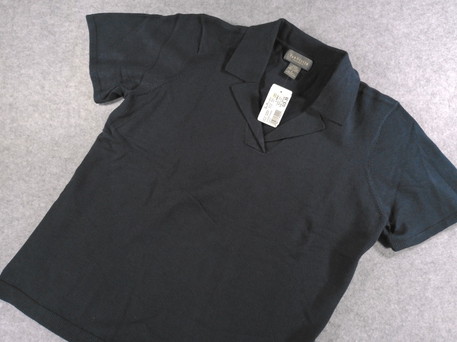 Van Heusen Womens Large Black Knit Polo Sweater Short Sleeve Career Top