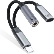 One-to-Two USB-C to 3.5mm Headphone/USB-C Charger Adapter with PD100W Fast Charg
