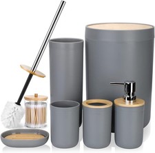 Grey Bathroom Accessories Set Bamboo Bathroom Set w Qtip Holder Soap Dispenser T