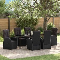 7-Personen Gartentischset Mit Kissen Schwarz Poly Rattan