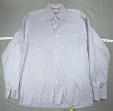 Canali Dress Shirt Mens Large Gray Geometric Cotton Classic Long Sleeve Italy