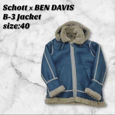 Schott BEN DAVIS B-3 Mouton Jacket Blouson Men Size 40 Blue Sheepskin Rare