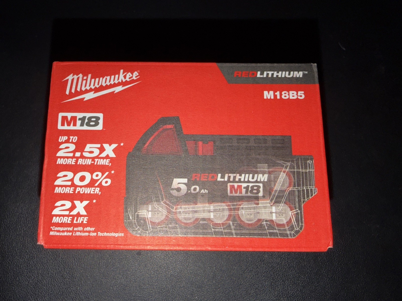 NEW Genuine Milwaukee M18 5.0ah Battery M18B5 18v Red Lithium Li-ion