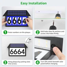 Solar Address Sign Powered Luminous House Number Lighted up Plaque Outdoor Patio