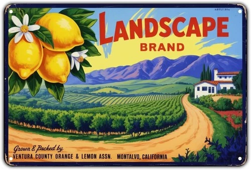 Lemon Landscape Fruit Ventura County Tin Metal Signs Home Décor Vintage Citrus G