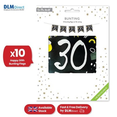 Happy 30th Birthday schwarz-weiß Wimpelkette 4M Party Banner mit 10 Fahnen