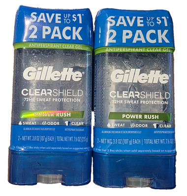 Gillette CLEARSHIELD 72 HR Antiperspirant Scent POWER RUSH 4 PK x 3.8oz (3/2027)