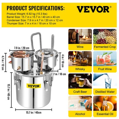 SucceBuy 12L 20L 30L 50L Alcohol Brewing Distiller DIY Moonshine Apparatus