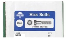 Hex Bolt Zinc 3/8" D x 8" L Plated Steel Hillman 190225 (50-Count)