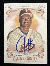 JUAN GONZALEZ Signed 2021 Topps Allen Ginter A&G Baseball Card #162 Rangers AUTO
