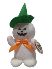 A&A Global Industries Halloween White Ghost Plush Stuffed Toy 11 " Green Hat