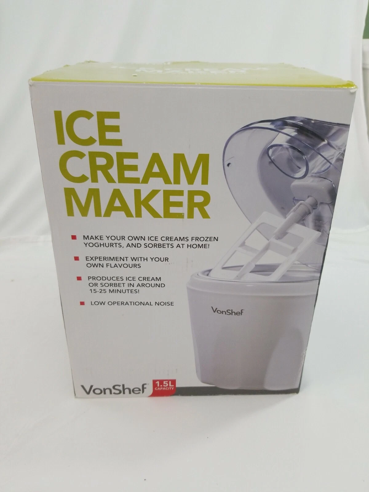 VonShef 1.5L HOME ICE CREAM MAKER FROZEN YOGURT, SORBET, DESSERT *NEW* OPEN BOX