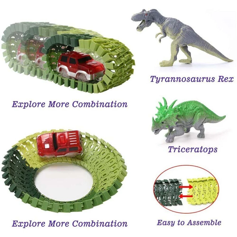 Pista Macchinine Flessibile Parco Dinosauri Costruzione 173pz con Macchinina - Immagine 4 di 4